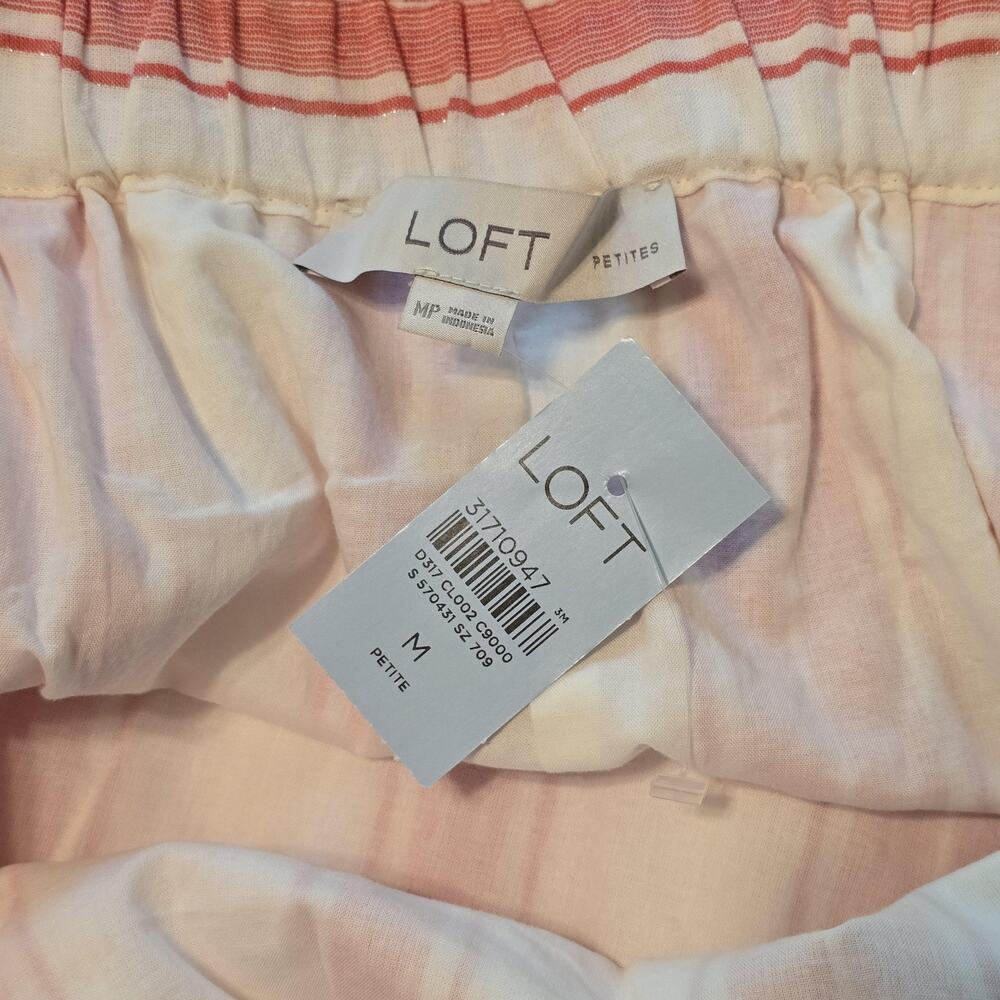 LOFT Sundress Womens Size PM Coral Stripe Tiered Midi Lined Cotton Blend NWT - Picture 3 of 10